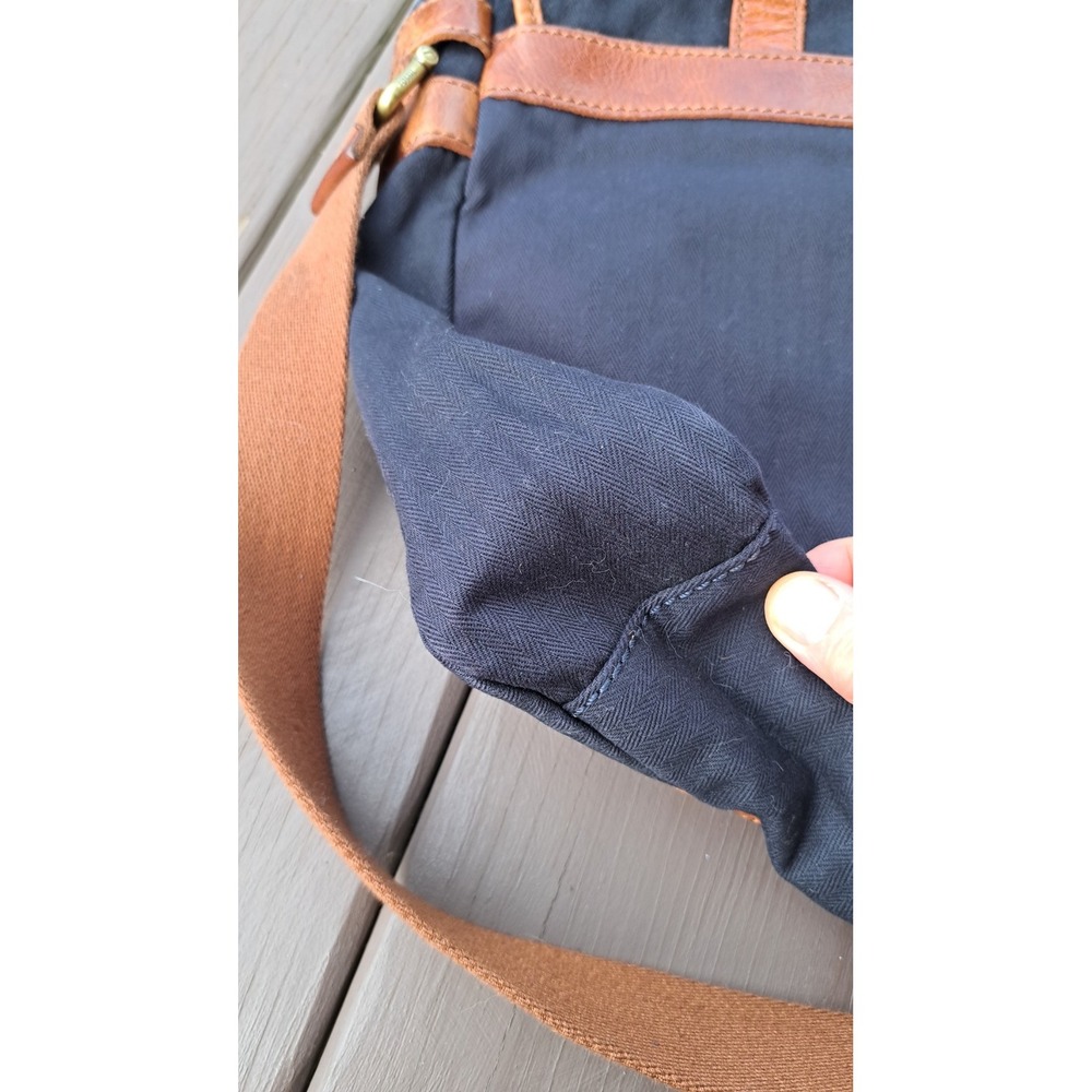 Fossil Mens Black Canvas Leather Trim Messenger Bag Laptop Crossbody Briefcase - Picture 13 of 14